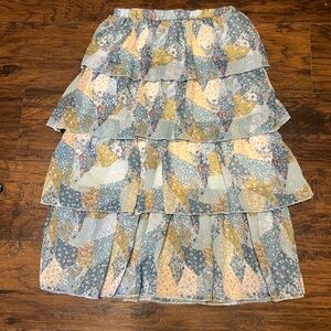 Long blue and yellow skirt with flowers size L14